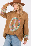SAGE + FIG Peace Applique Patch Long Sleeve Top - Trendsi