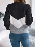 Cable-Knit Color Block Round Neck Sweater - Trendsi - Flyclothing LLC