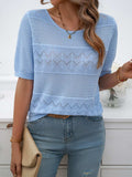 Round Neck Half Sleeve Knit Top - Trendsi - Flyclothing LLC