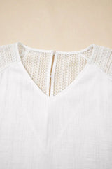 Lace Crochet Textured Button Back V Neck T Shirt - Trendsi - Flyclothing LLC