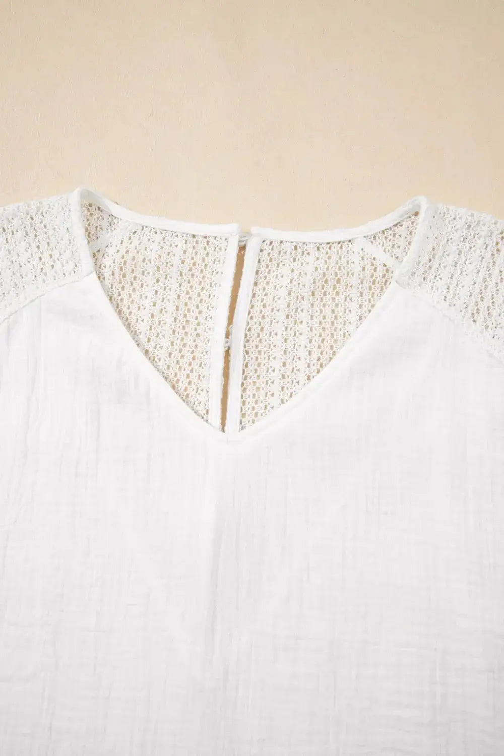 Lace Crochet Textured Button Back V Neck T Shirt - Trendsi - Flyclothing LLC