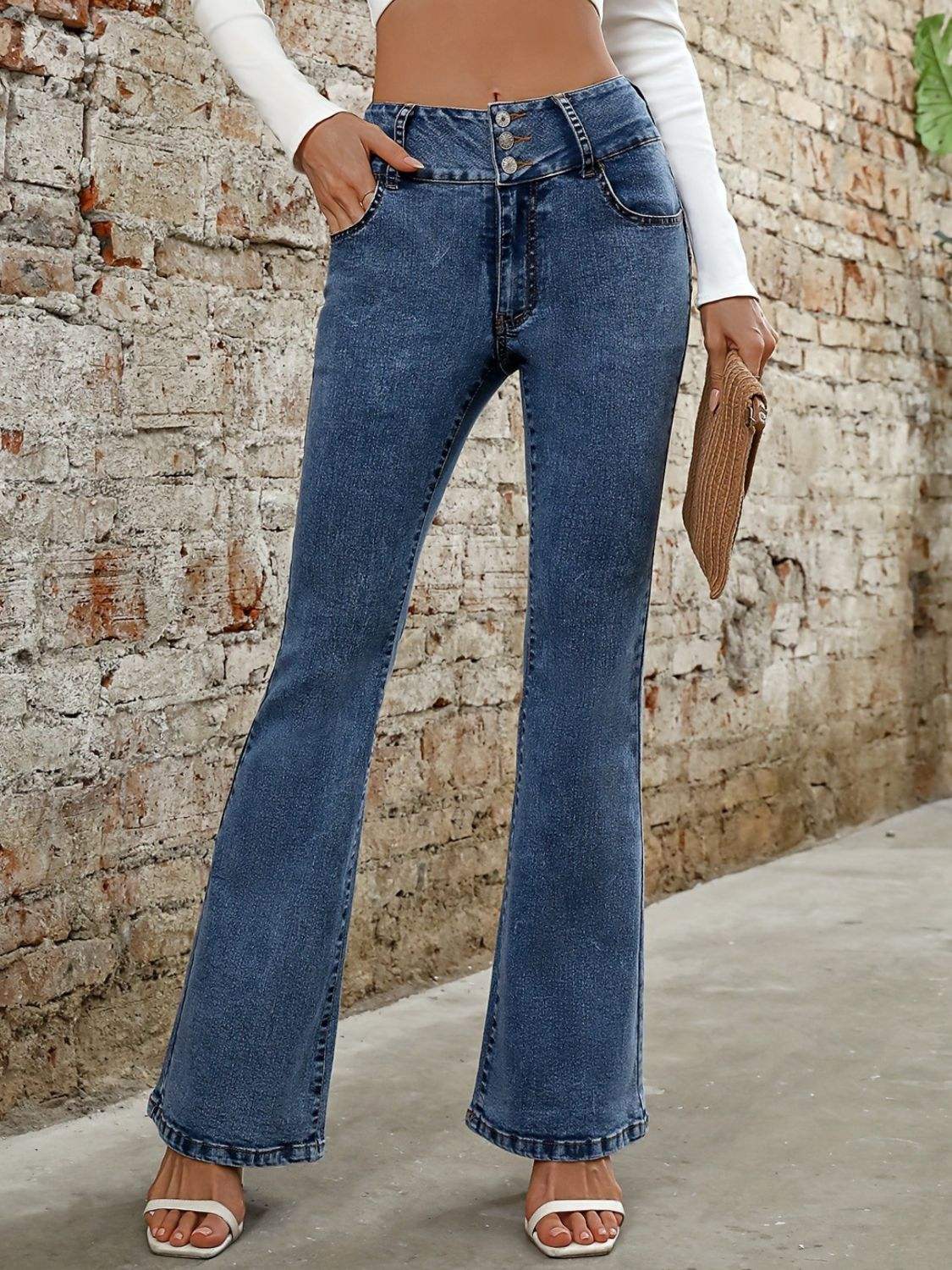 Bootcut Jeans with Pockets - Trendsi - Flyclothing LLC