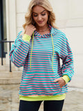 Drawstring Contrast Striped Long Sleeve Hoodie - Trendsi - Flyclothing LLC