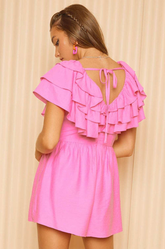Idem Ditto Ruffled Layered Tie Back Romper - Trendsi - Flyclothing LLC