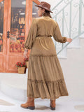 Plus Size Frill Tie Neck Long Sleeve Dress - Trendsi - Flyclothing LLC