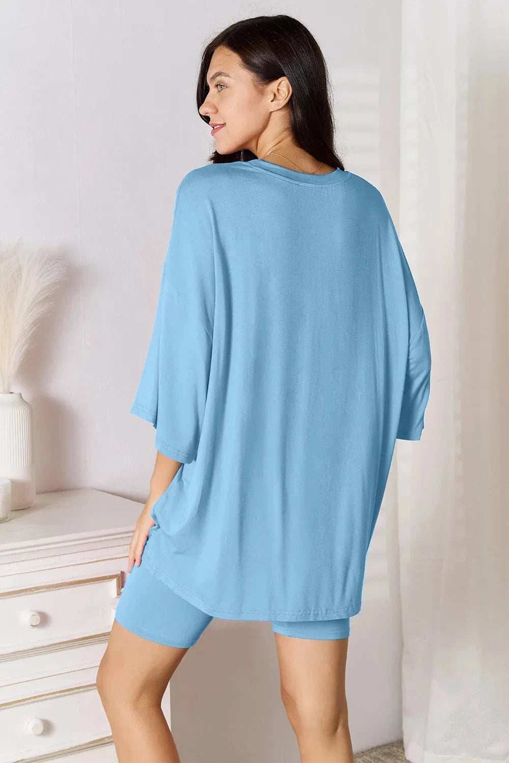 Basic Bae Bamboo Full Size Round Neck Drop Shoulder T-Shirt and Shorts Set - Trendsi - Flyclothing LLC