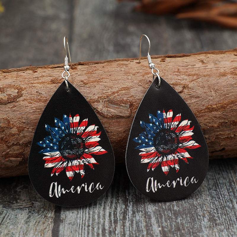 PU Leather Sunflower Teardrop Shape Earrings - Trendsi - Flyclothing LLC
