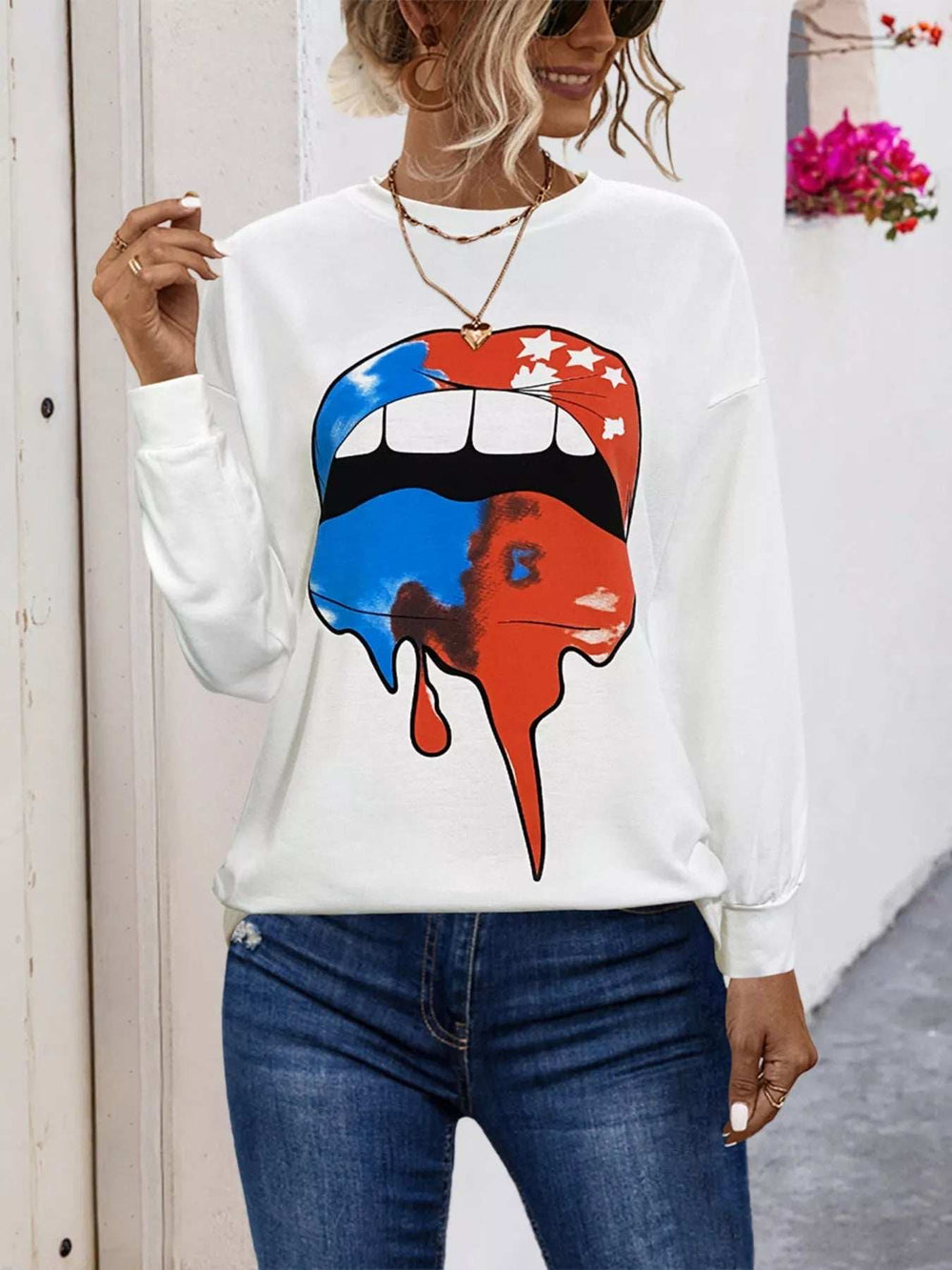 Graphic Round Neck Dropped Shoulder T-Shirt - Trendsi - Flyclothing LLC