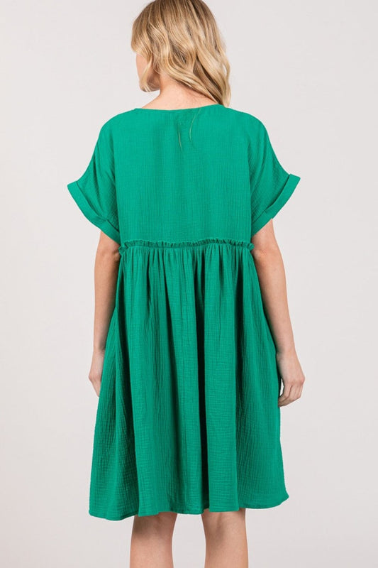 SAGE + FIG Full Size Button Up Short Sleeve Dress - Trendsi