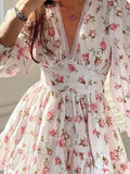 Lace Detail V-Neck Balloon Sleeve Dress - Trendsi - Flyclothing LLC