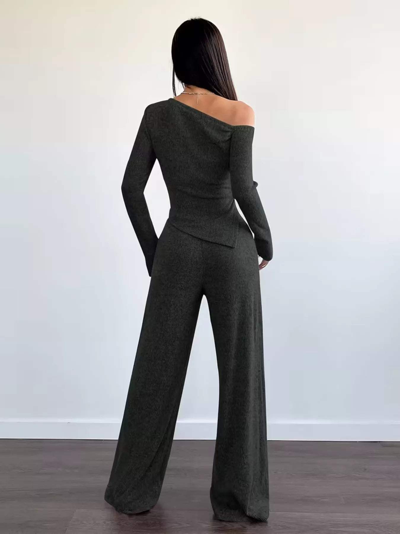 Chic One-Shoulder Asymmetrical Top and Wide-Leg Pants Set - Trendsi - Flyclothing LLC