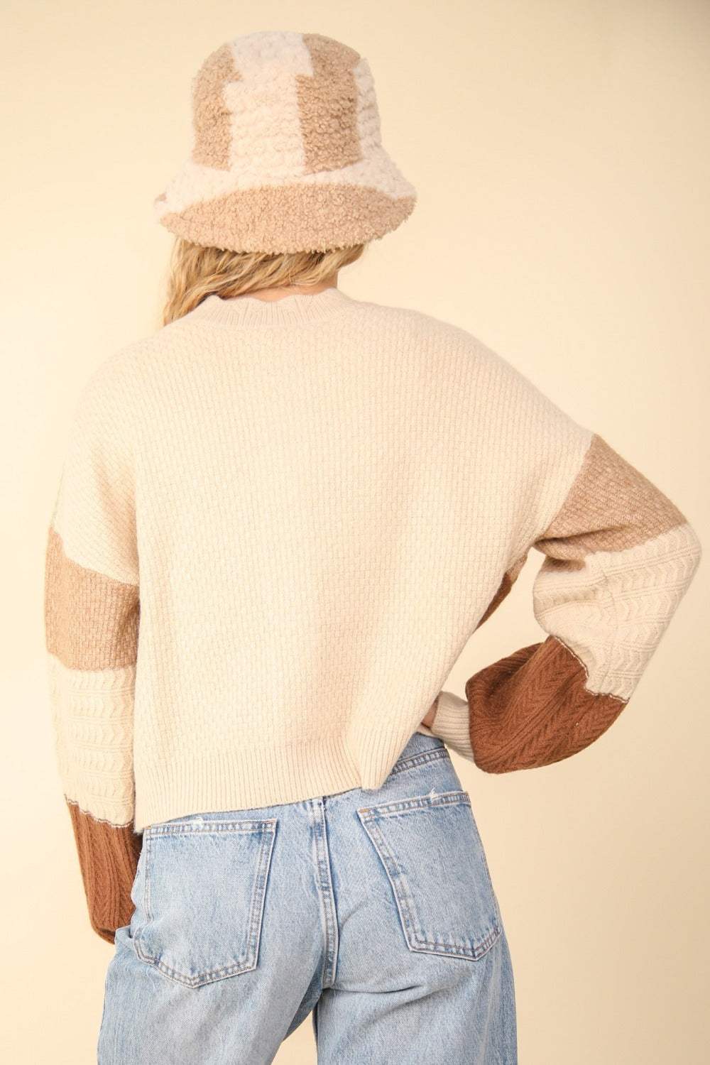 VERY J Color Block Button Down Textured Sweater Cardigan - Trendsi - Flyclothing LLC