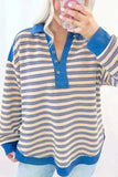 Striped Johnny Collar Long Sleeve Sweatshirt - Trendsi - Flyclothing LLC