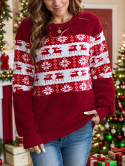 Christmas Element Round Neck Long Sleeve Sweatshirt - Trendsi
