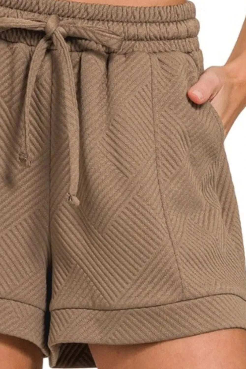 Zenana Textured Knit Jacquard Drawstring Shorts - Trendsi - Flyclothing LLC