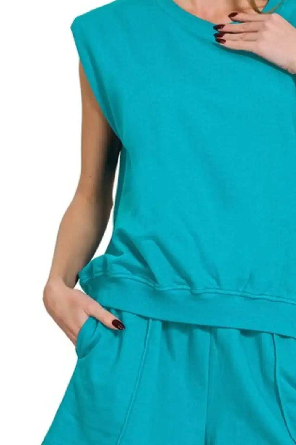 Zenana French Terry Sleeveless Top & Shorts Set - Trendsi - Flyclothing LLC