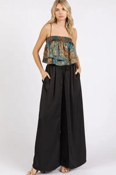 Mittoshop Paisley Patchwork Print Satin Ruffle Crop Cami - Trendsi - Flyclothing LLC