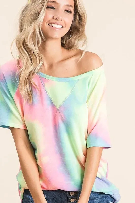 BiBi Tie Dye French Terry Print Top - Trendsi - Flyclothing LLC