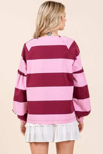 Mittoshop Striped Snap Shoulder Long Sleeve T-Shirt - Trendsi - Flyclothing LLC