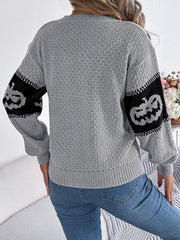 Pumpkin Round Neck Long Sleeve Sweater - Trendsi