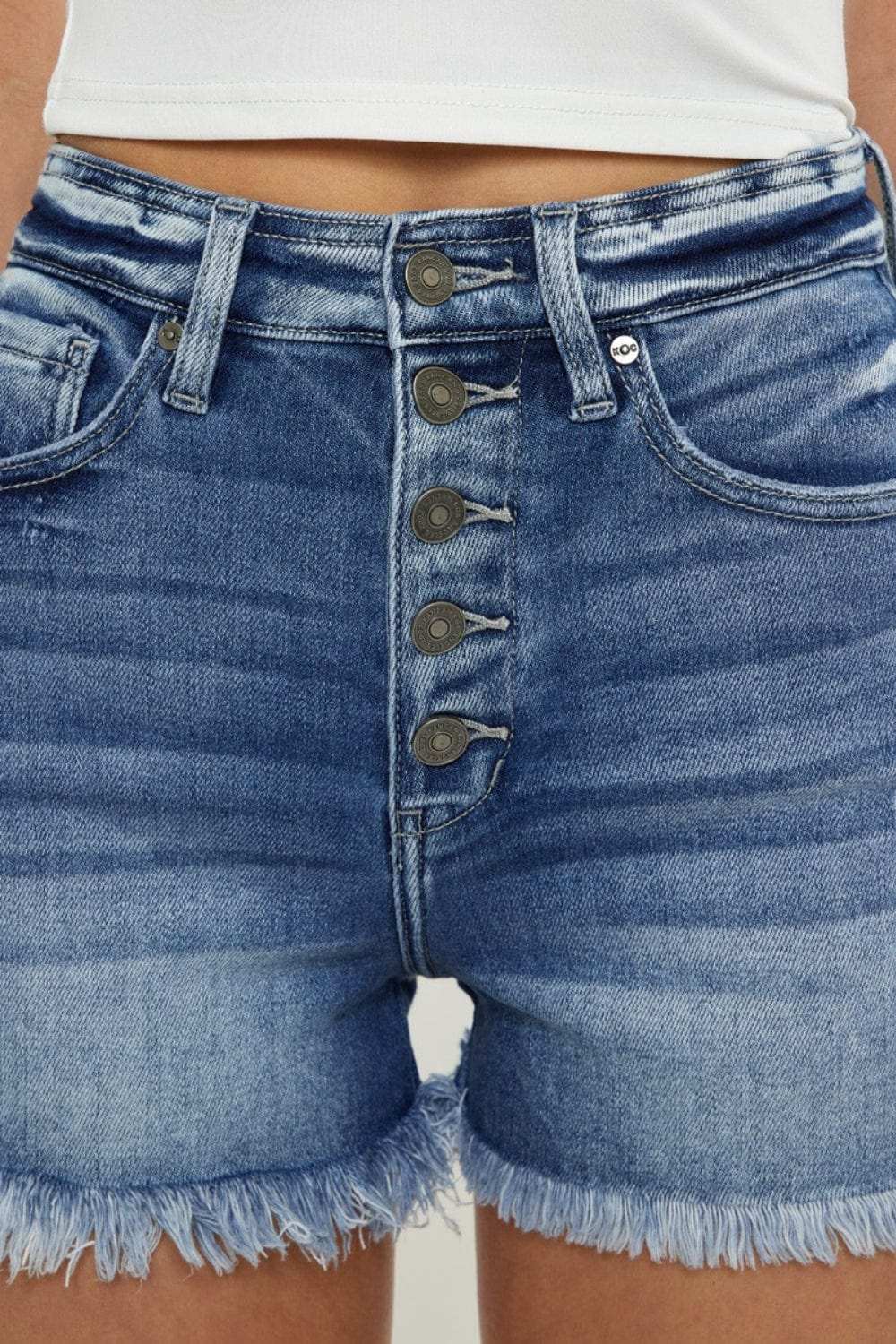 Kancan Button Fly High Rise Raw Hem Denim Shorts - Trendsi - Flyclothing LLC