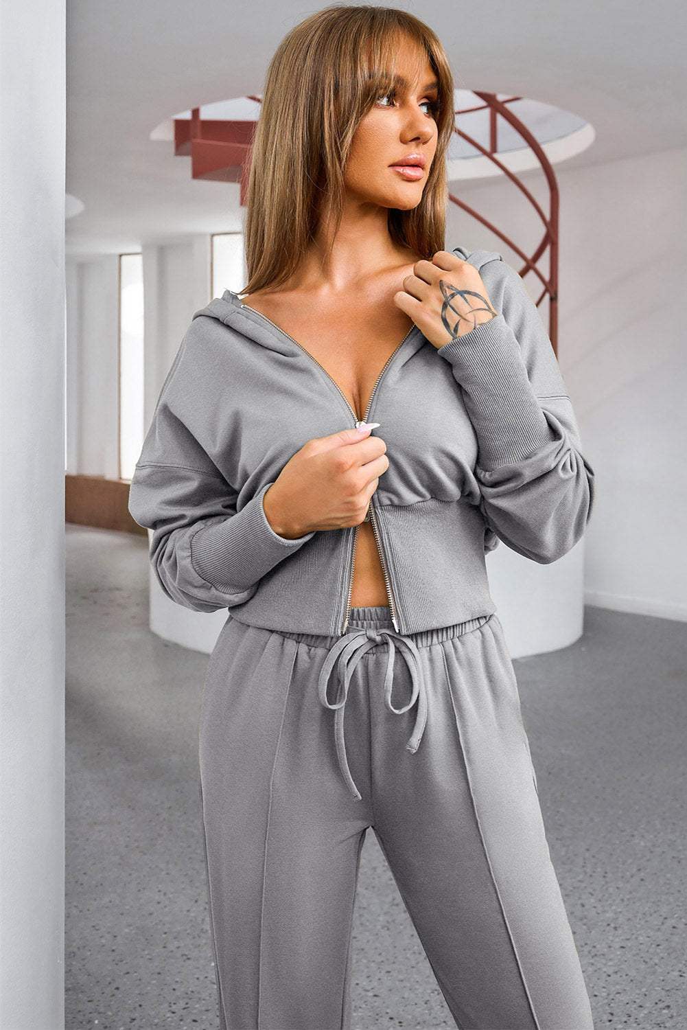 Dropped Shoulder Hoodie and Drawstring Pants Active Set - Trendsi - Flyclothing LLC