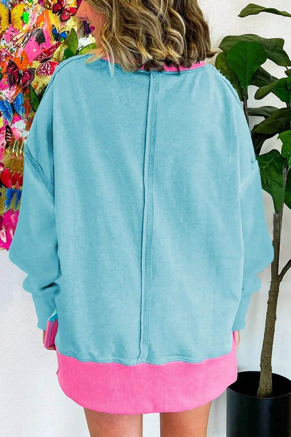Contrast Round Neck Dropped Shoulder Long Sleeve Sweatshirt - Trendsi - Flyclothing LLC
