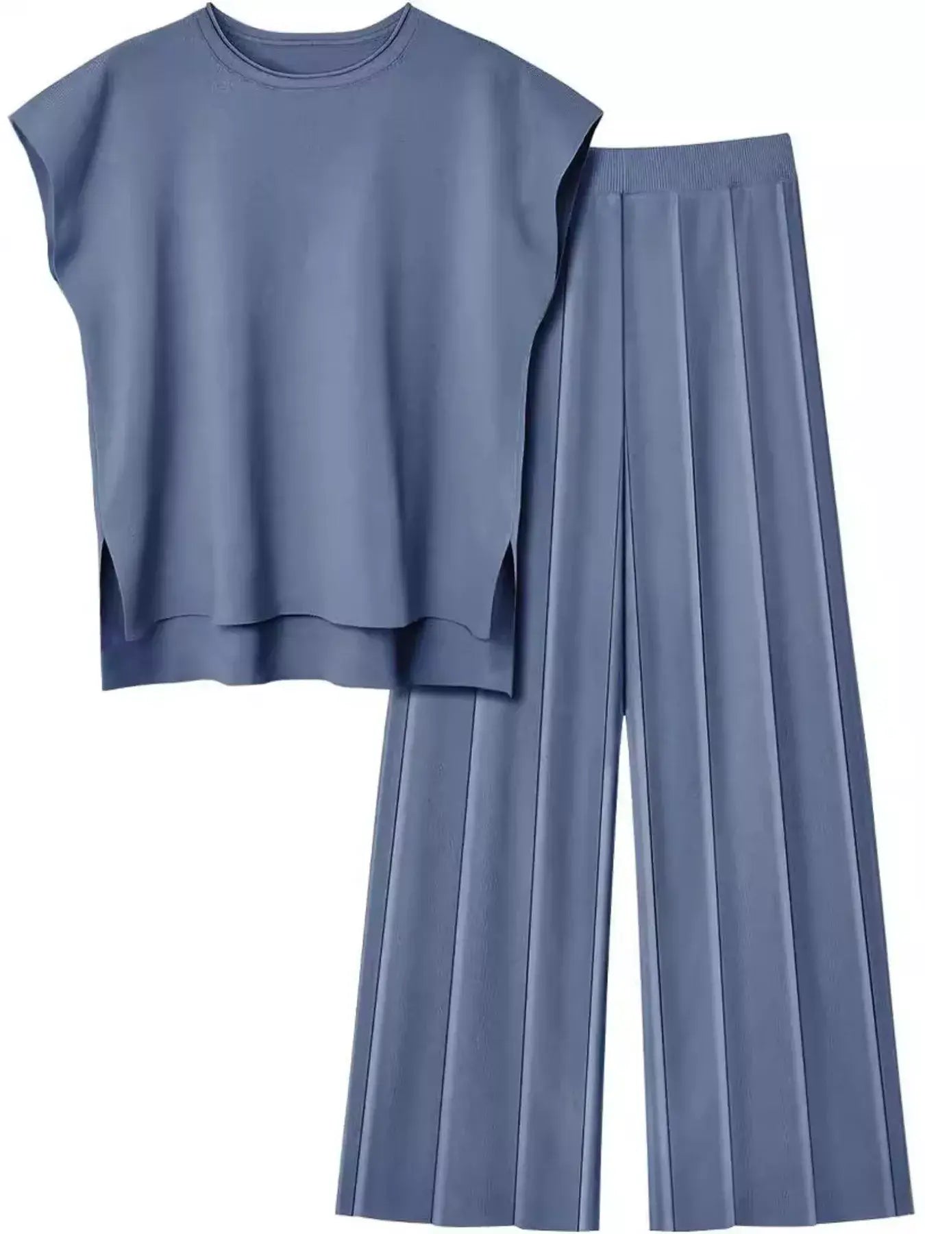 Casual Solid Color Cap Sleeve Top and Pants Knit Set - Trendsi - Flyclothing LLC