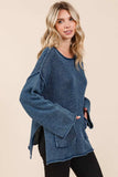 Mittoshop Mineral Wash Patch Pocket Cut Edge Sweater - Trendsi - Flyclothing LLC