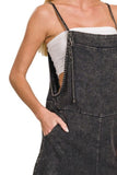Zenana Washed Linen Knot Strap Rompers - Trendsi