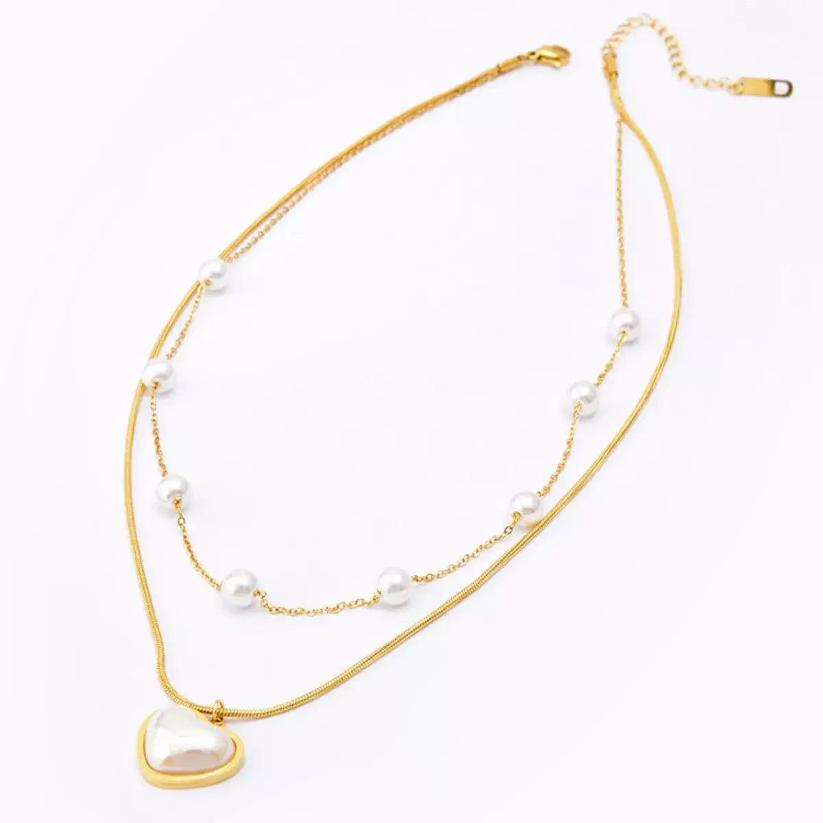 18K Gold-Plated Double Layered Heart Necklace - Trendsi - Flyclothing LLC