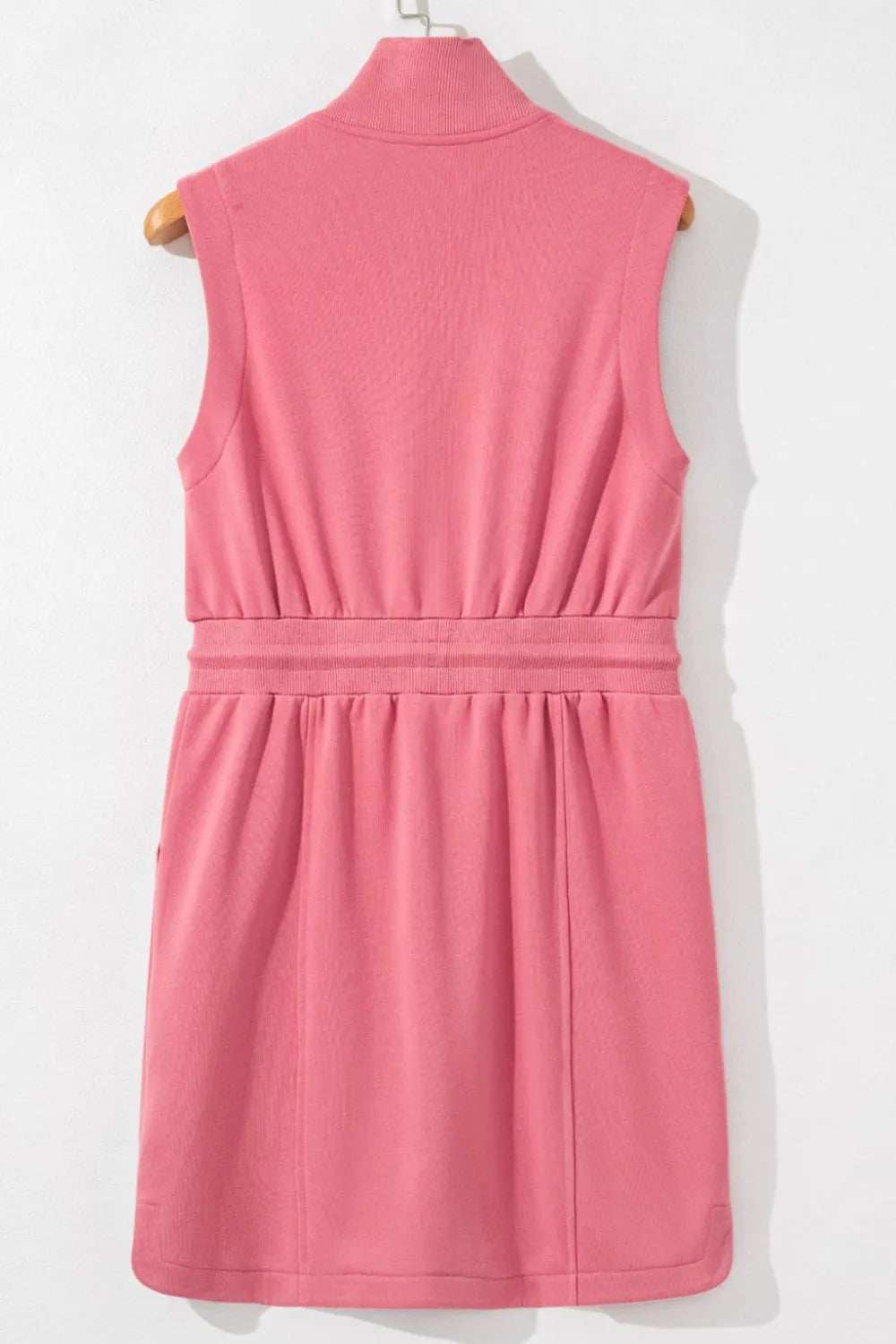 French Terry Zipped Collar Sleeveless Drawstring Waist Mini Dress - Trendsi - Flyclothing LLC