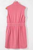 French Terry Zipped Collar Sleeveless Drawstring Waist Mini Dress - Trendsi - Flyclothing LLC