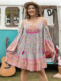 Plus Size Printed Long Sleeve Mini Dress - Trendsi - Flyclothing LLC