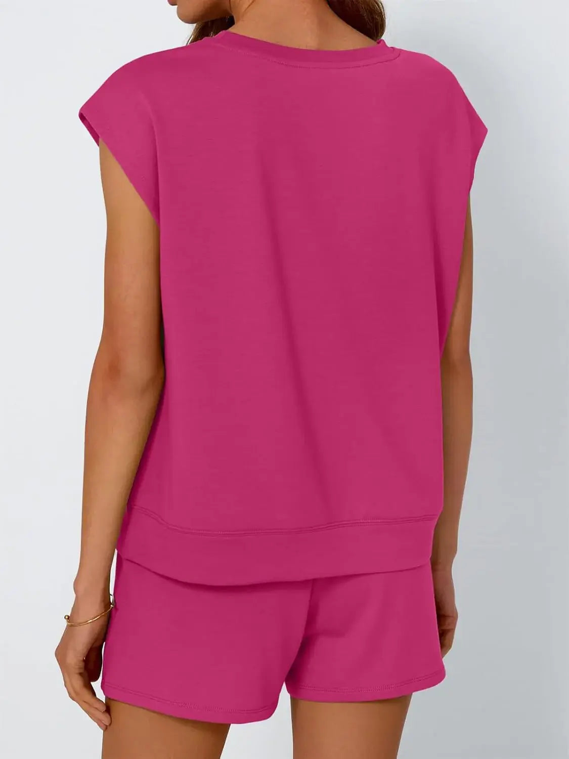 Round Neck Cap Sleeve Top and Shorts Set - Trendsi - Flyclothing LLC
