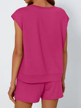 Round Neck Cap Sleeve Top and Shorts Set - Trendsi - Flyclothing LLC