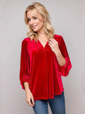 V-Neck Three-Quarter Sleeve Blouse - Trendsi - Flyclothing LLC