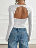 Devine Cutout Square Neck Long Sleeve T-Shirt - Trendsi - Flyclothing LLC