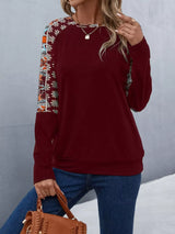 Printed Raglan Sleeve Round Neck T-Shirt - Trendsi - Flyclothing LLC