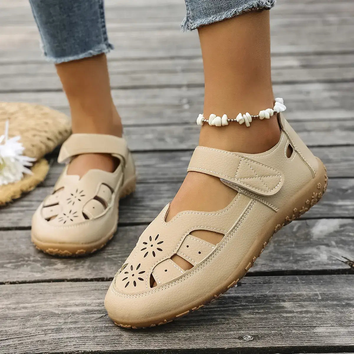 Cutout Velcro Straps Sandals - Trendsi - Flyclothing LLC