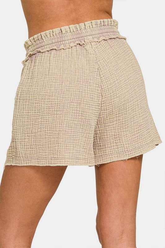 Zenana Washed Frayed Hem Drawstring Shorts - Trendsi - Flyclothing LLC