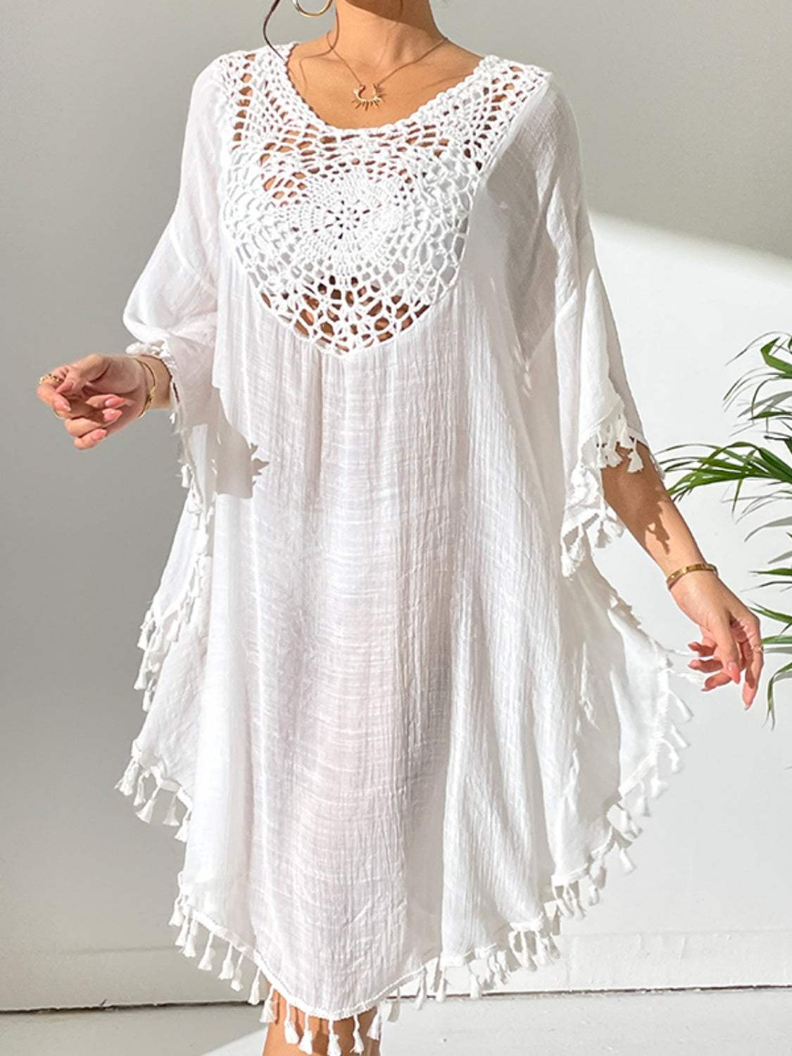 Tassel Cutout Scoop Neck Cover-Up Dress - Trendsi - Flyclothing LLC