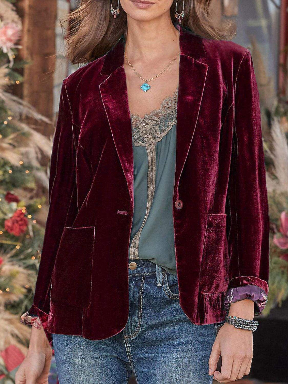 Pocketed Button Up Lapel Collar Blazer - Trendsi - Flyclothing LLC