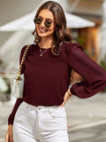 Round Neck Long Sleeve Blouse - Trendsi - Flyclothing LLC