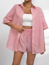 Striped Button Up Shirt and Shorts Set - Trendsi - Flyclothing LLC
