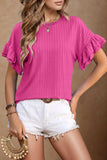 Round Neck Flounce Sleeve Blouse - Trendsi - Flyclothing LLC