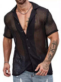 Men's Full Size Openwork Button Down Short Sleeve Shirt Plus Size - Trendsi - Flyclothing LLC