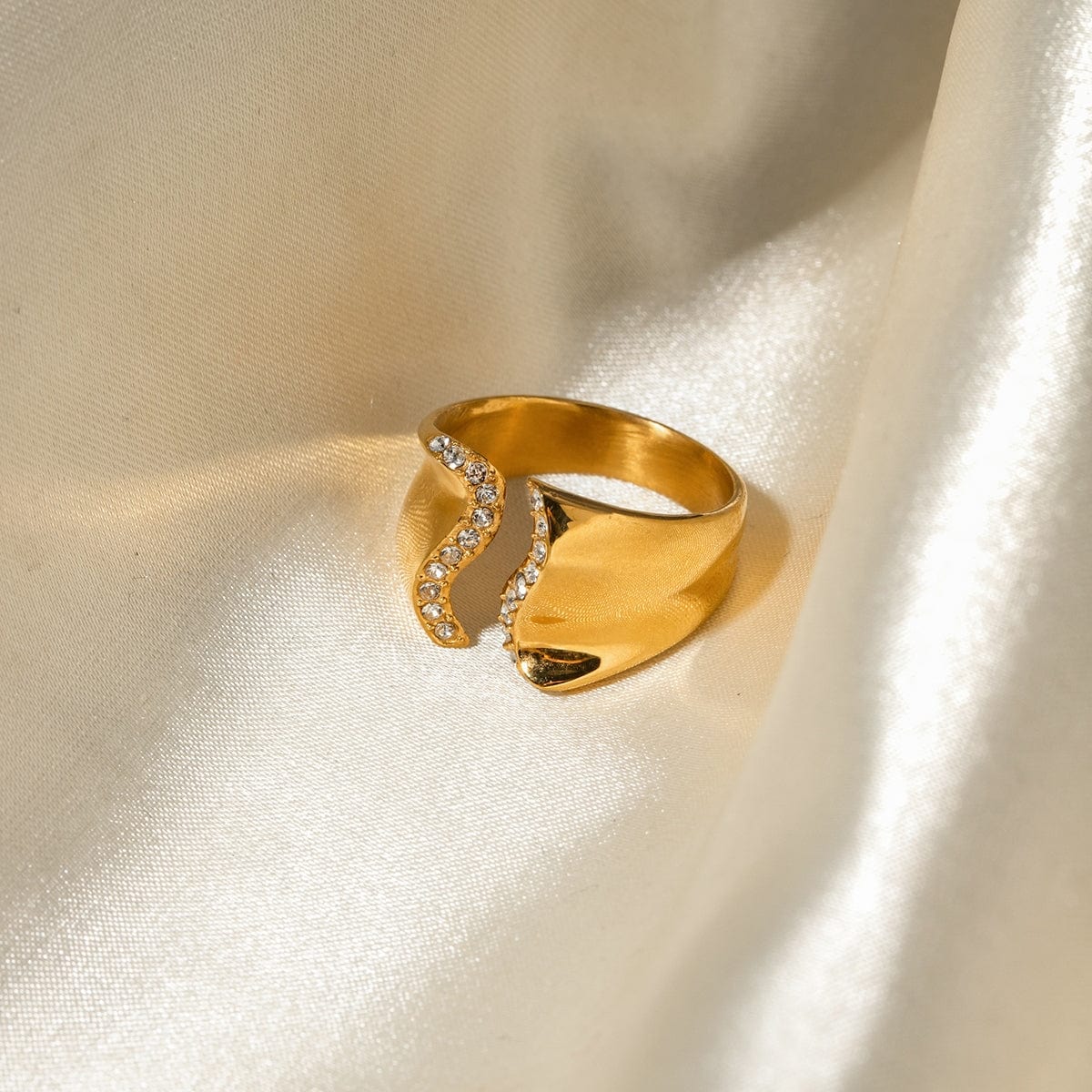 Stainless Steel Inlaid Rhinestone Bypass Ring Trendsi