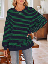 Striped Round Neck Long Sleeve Sweatshirt - Trendsi - Flyclothing LLC