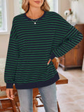 Striped Round Neck Long Sleeve Sweatshirt - Trendsi - Flyclothing LLC